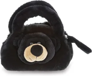 DolliBu Black Bear Plush Handbag - Super Soft Plush Stuffed Animal Purse for Children's Accessories, Kids Hand Bag Toy Purse, Pretend Play, Fluffy Dress Up Toy Purses For Girls & Boys
