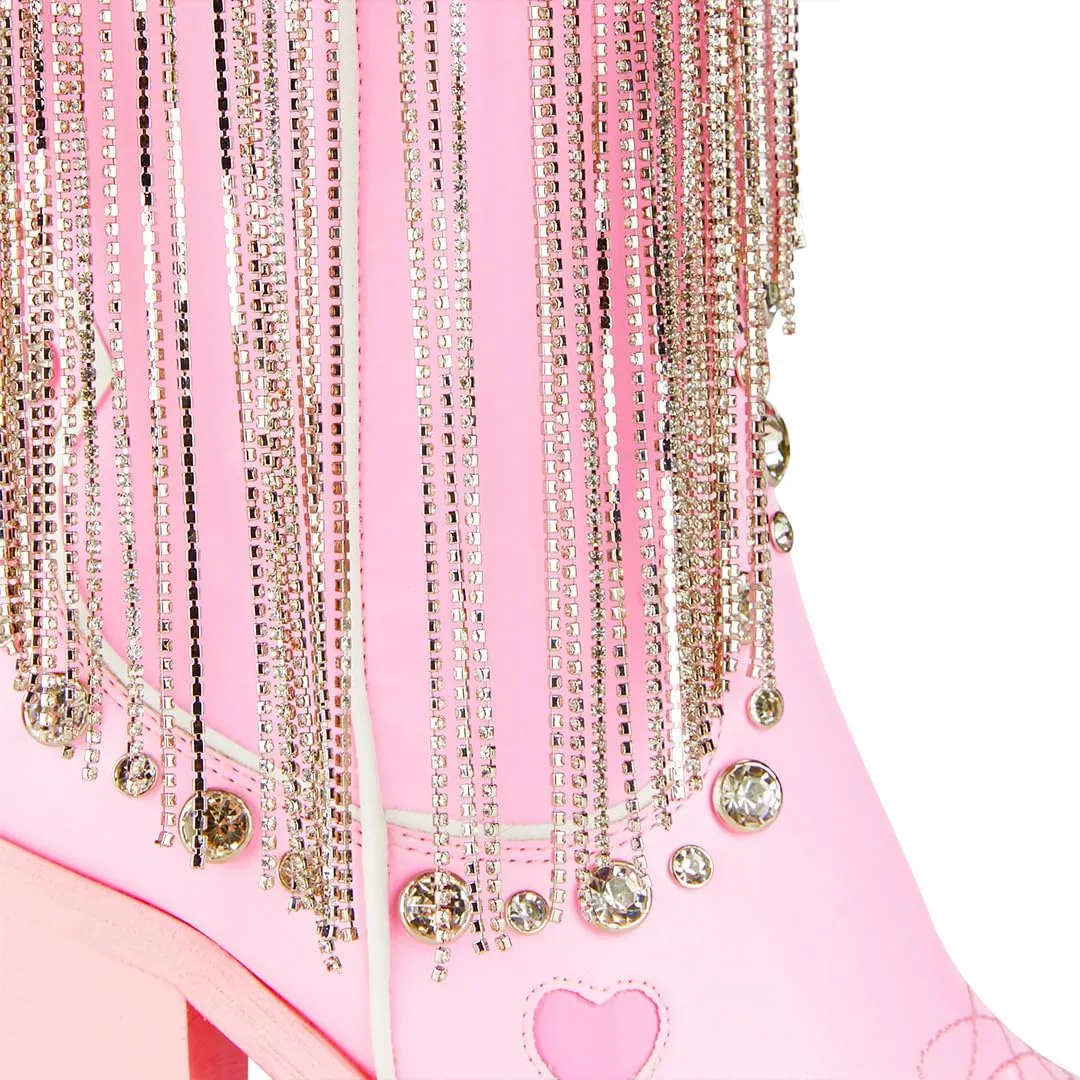 Dolls Kill Present Perfect Cowboy Boots by Sugar Thrillz - Vegan Leather Footwear With Rhinestone Fringe and Jewel Studs
