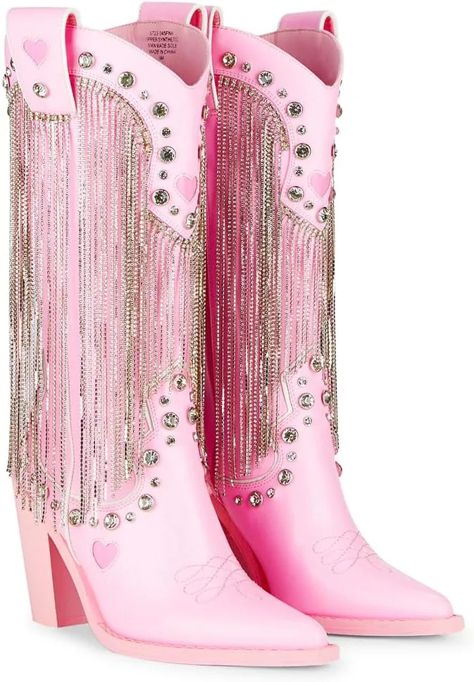 Dolls Kill Present Perfect Cowboy Boots by Sugar Thrillz - Vegan Leather Footwear With Rhinestone Fringe and Jewel Studs