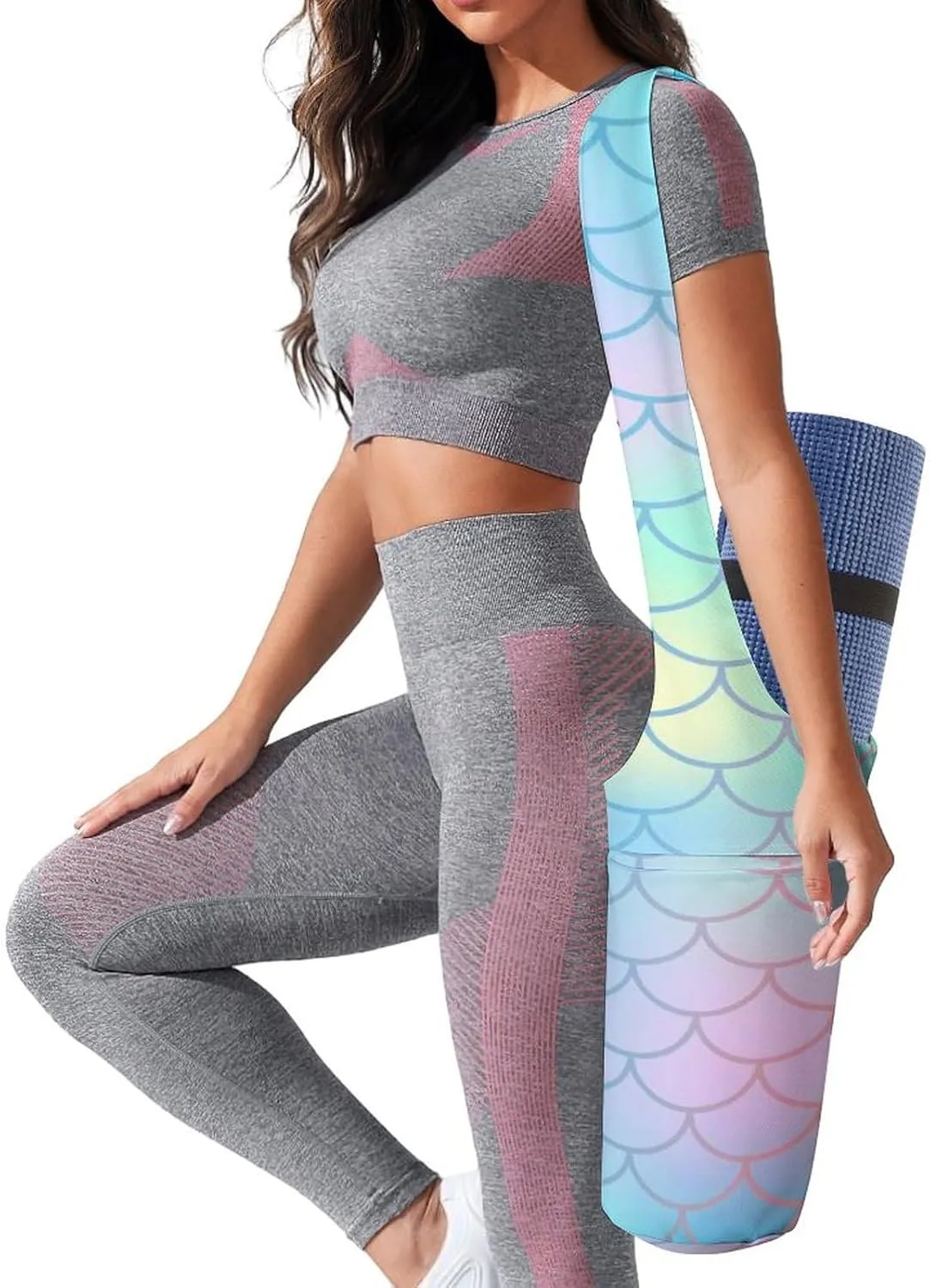Donnapink Yoga Mat Bag, Canvas Storage Bag with Pocket Shoulder Strap, Fashion Mat Bag