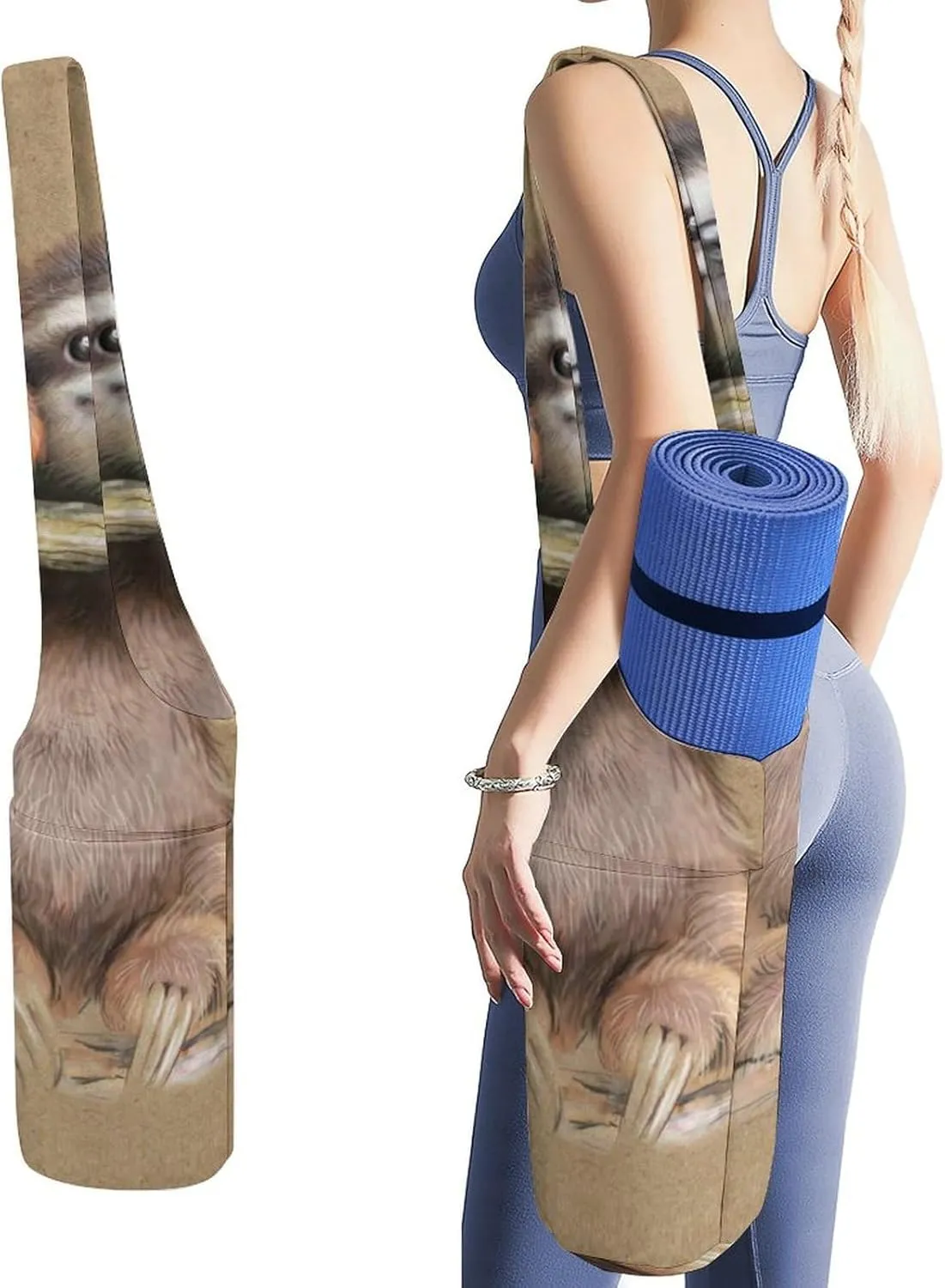 Donnapink Yoga Mat Bag, Canvas Storage Bag with Pocket Shoulder Strap, Fashion Mat Bag