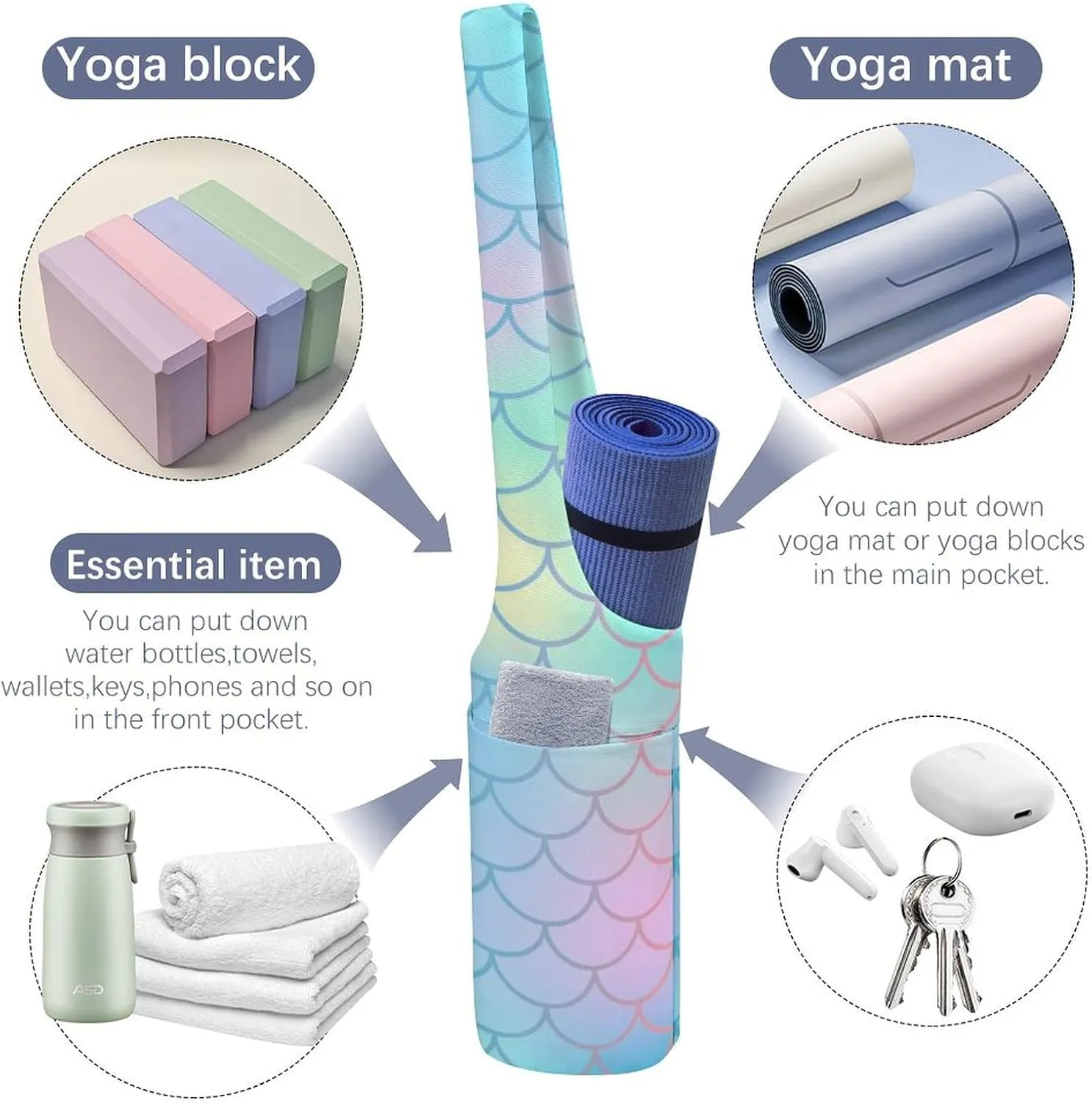 Donnapink Yoga Mat Bag, Canvas Storage Bag with Pocket Shoulder Strap, Fashion Mat Bag