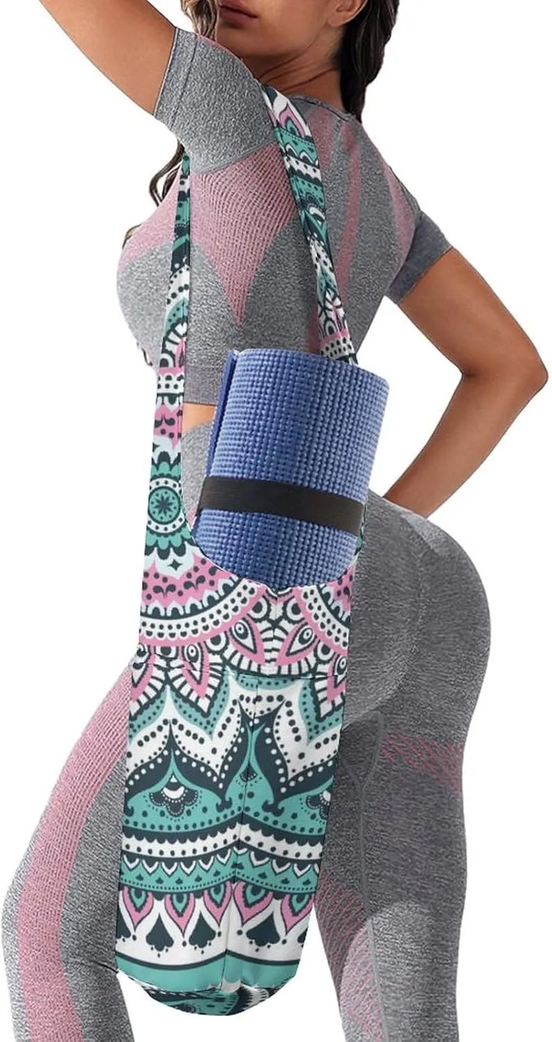 Donnapink Yoga Mat Bag, Canvas Storage Bag with Pocket Shoulder Strap, Fashion Mat Bag
