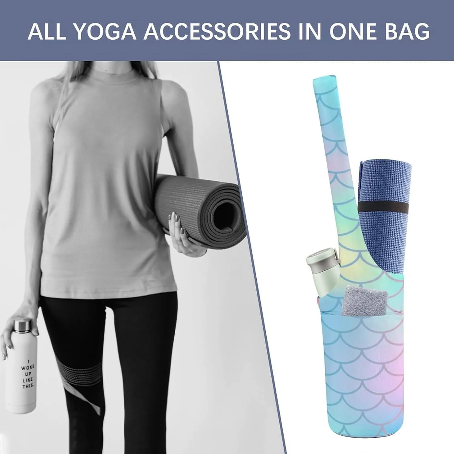 Donnapink Yoga Mat Bag, Canvas Storage Bag with Pocket Shoulder Strap, Fashion Mat Bag
