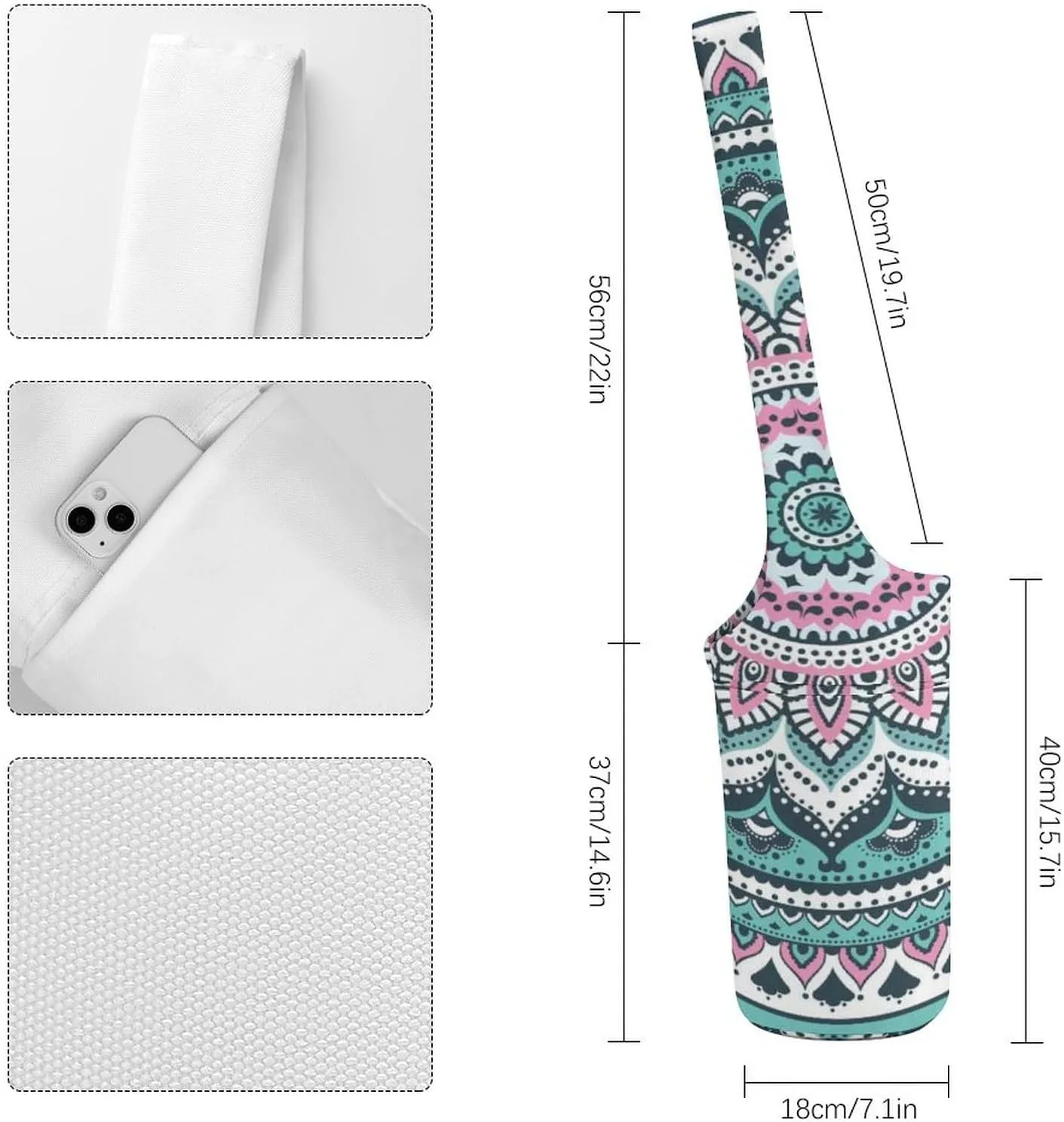 Donnapink Yoga Mat Bag, Canvas Storage Bag with Pocket Shoulder Strap, Fashion Mat Bag