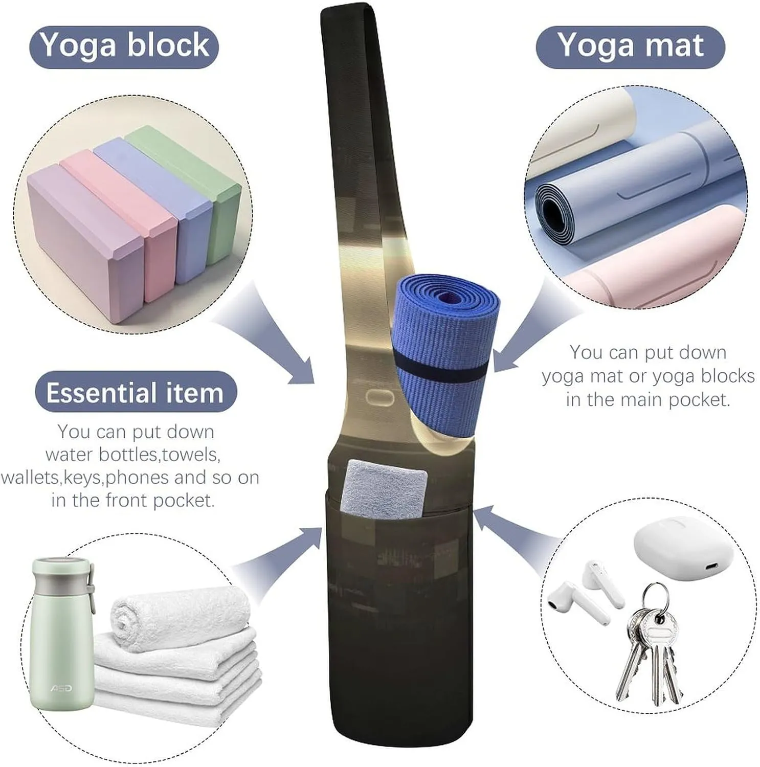 Donnapink Yoga Mat Bag, Canvas Storage Bag with Pocket Shoulder Strap, Fashion Mat Bag