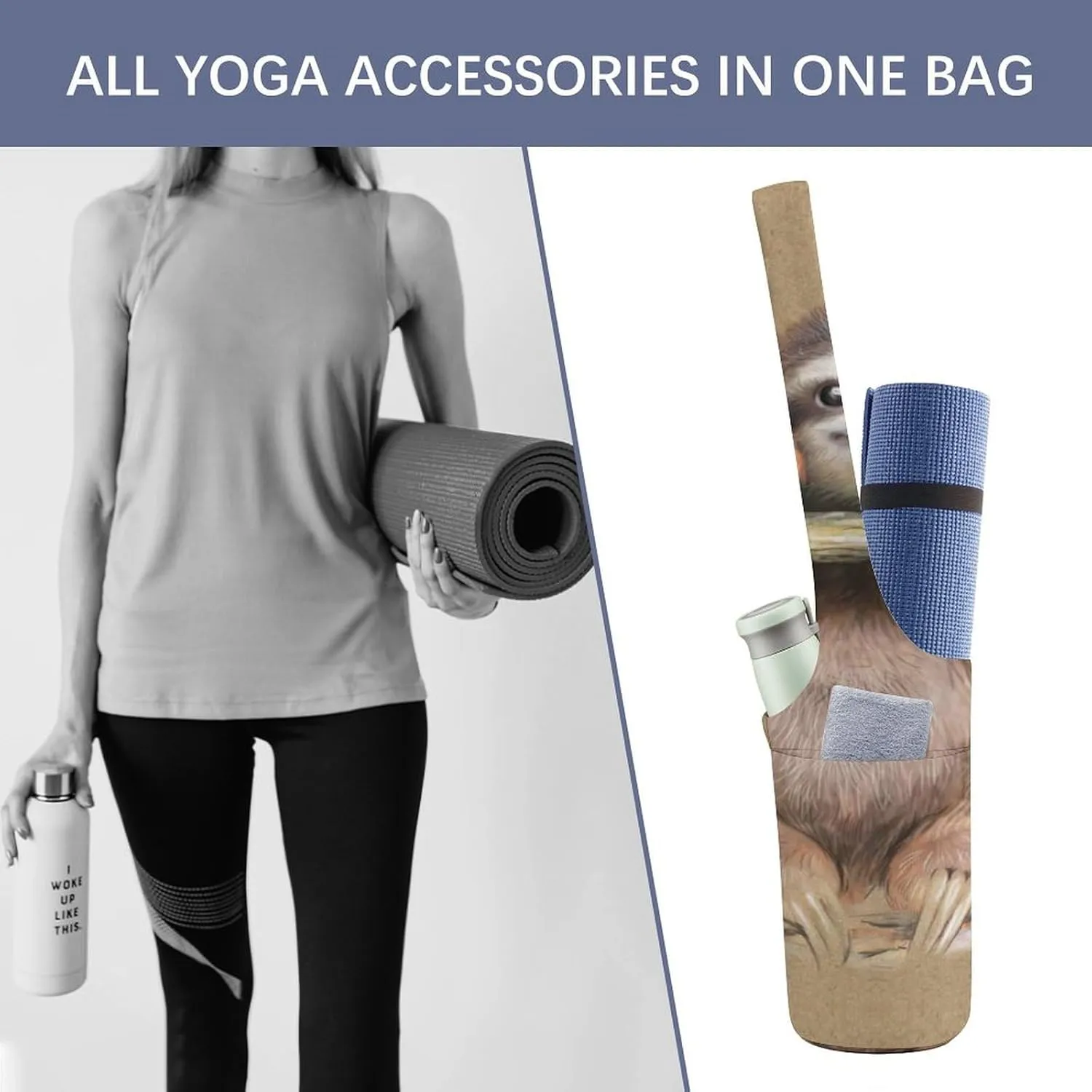 Donnapink Yoga Mat Bag, Canvas Storage Bag with Pocket Shoulder Strap, Fashion Mat Bag