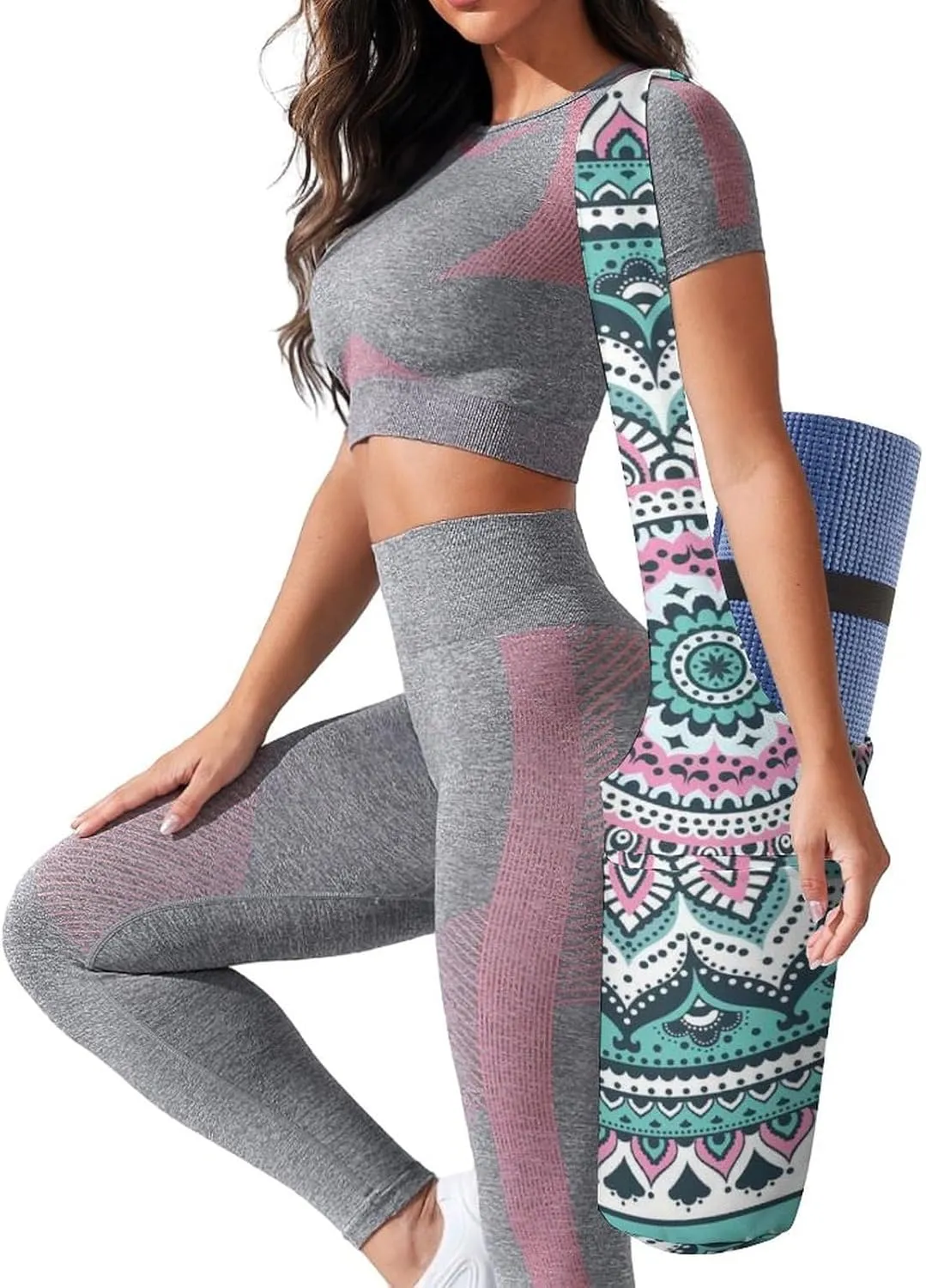 Donnapink Yoga Mat Bag, Canvas Storage Bag with Pocket Shoulder Strap, Fashion Mat Bag