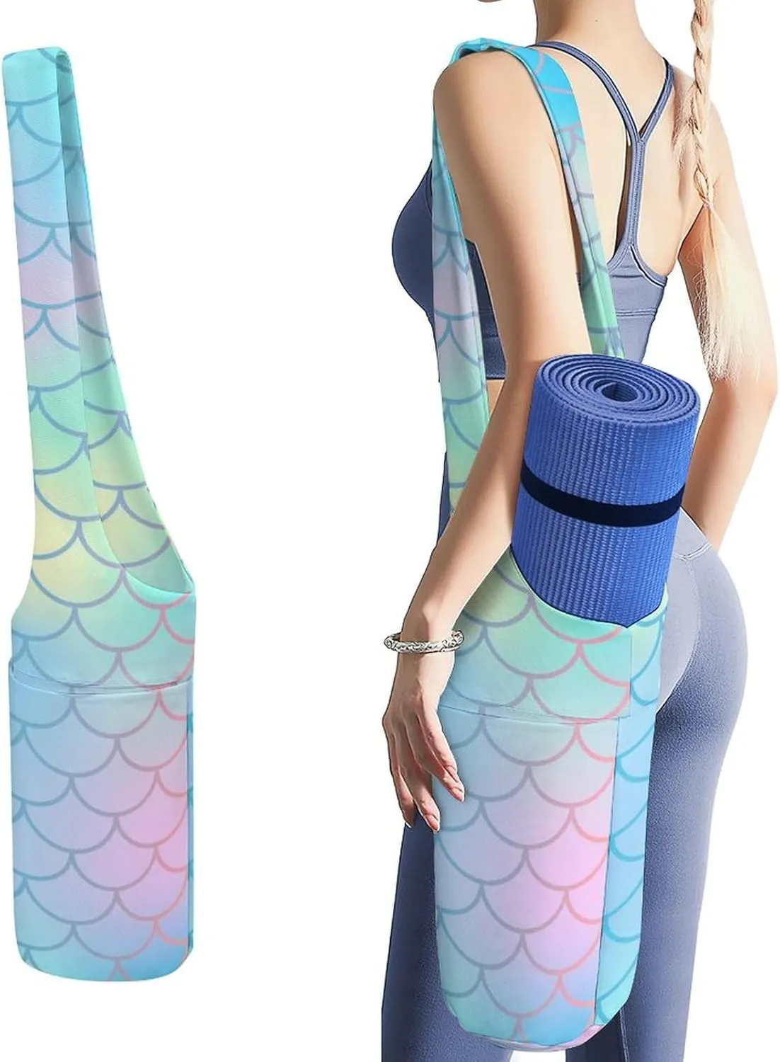 Donnapink Yoga Mat Bag, Canvas Storage Bag with Pocket Shoulder Strap, Fashion Mat Bag