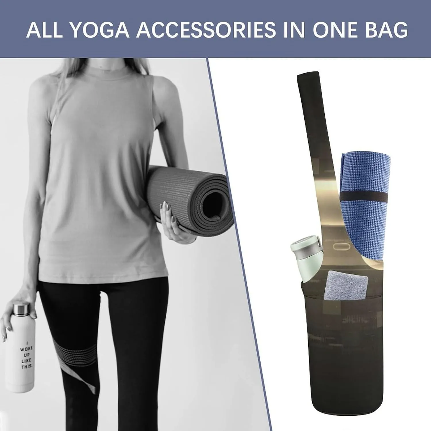 Donnapink Yoga Mat Bag, Canvas Storage Bag with Pocket Shoulder Strap, Fashion Mat Bag