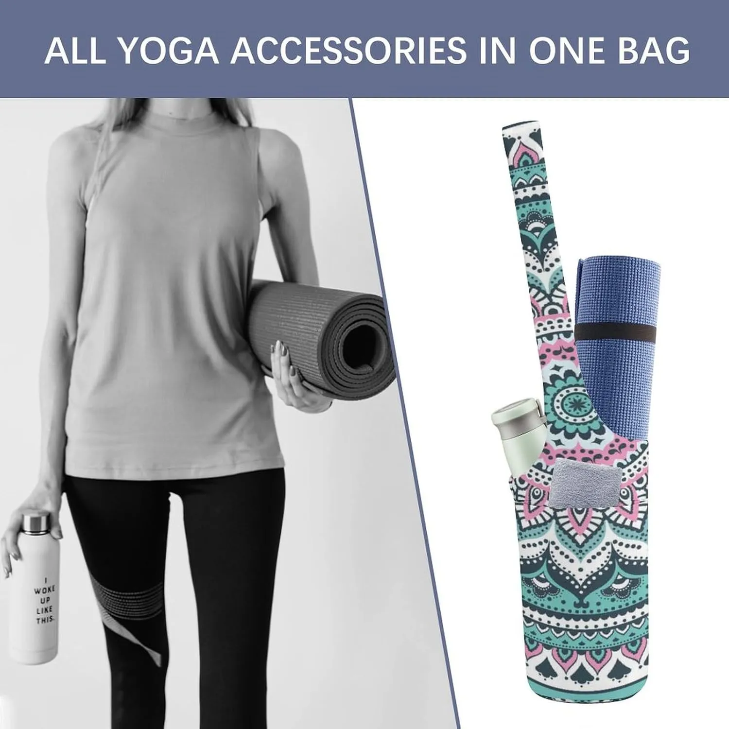 Donnapink Yoga Mat Bag, Canvas Storage Bag with Pocket Shoulder Strap, Fashion Mat Bag
