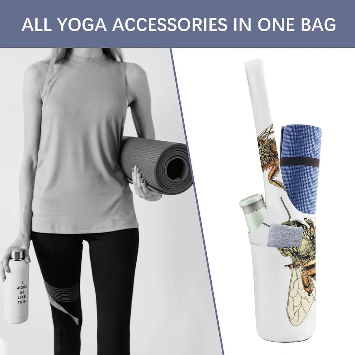 Donnapink Yoga Mat Bag, Canvas Storage Bag with Pocket Shoulder Strap, Fashion Mat Bag