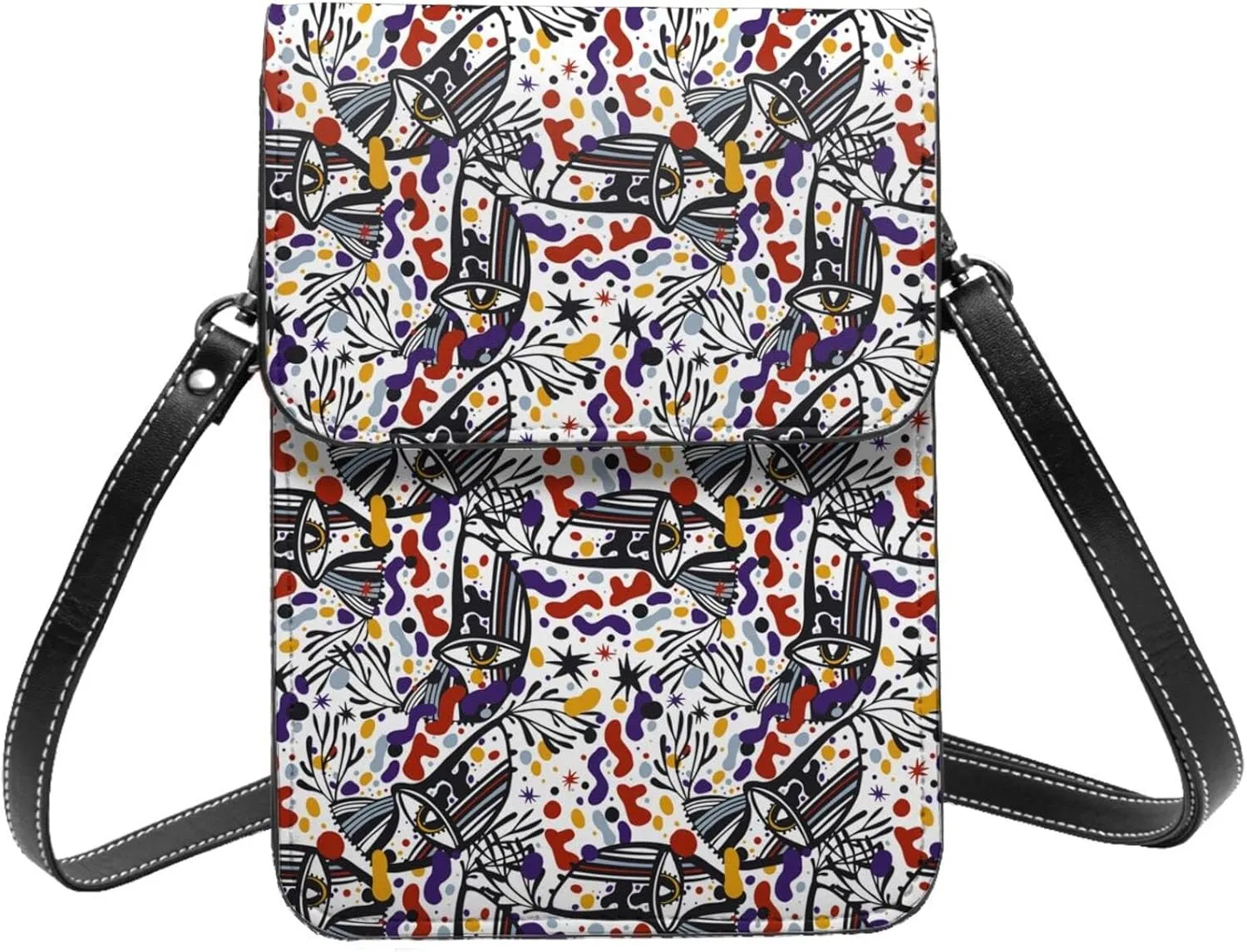 doodle psychedelic hippie fashion eyes colorful Crossbody Cell Phone Purse for Women Girls Leather Mini Cross Body Bags Small Shoulder Bags