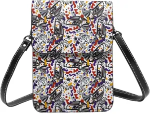 doodle psychedelic hippie fashion eyes colorful Crossbody Cell Phone Purse for Women Girls Leather Mini Cross Body Bags Small Shoulder Bags
