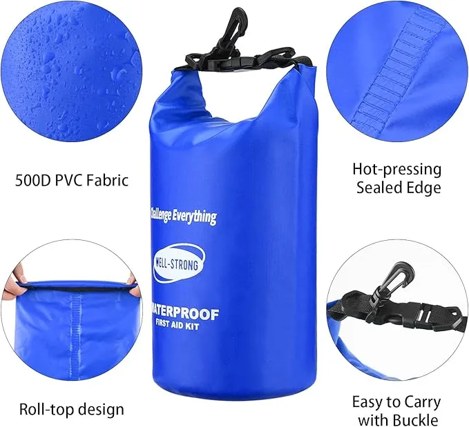 Dual Waterproof First Aid Kit Boat Emergency Kit with Buckles for Fishing Kayaking Boating Swimming Camping Rafting Beach Blue
