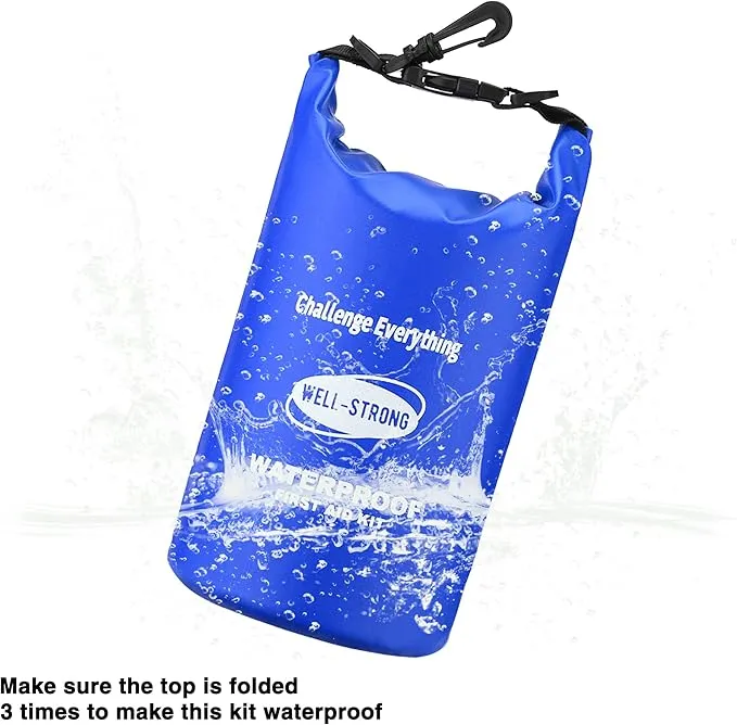 Dual Waterproof First Aid Kit Boat Emergency Kit with Buckles for Fishing Kayaking Boating Swimming Camping Rafting Beach Blue