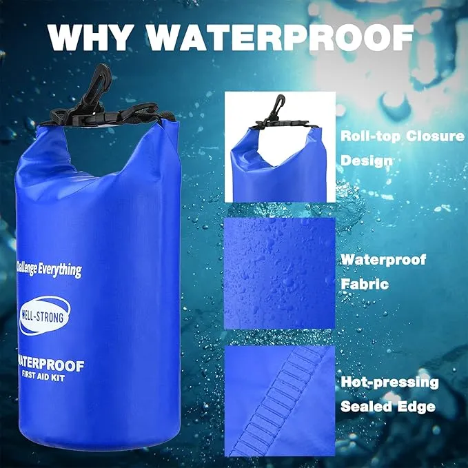 Dual Waterproof First Aid Kit Boat Emergency Kit with Buckles for Fishing Kayaking Boating Swimming Camping Rafting Beach Blue