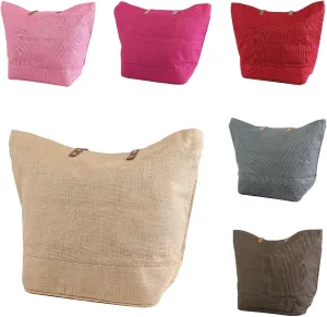 Eco Friendly Sustainable Jute Zip Tote Bag With Leather Handles, Jute Burlap Tote Bag For Beach, Picnic, Casual Fashion
