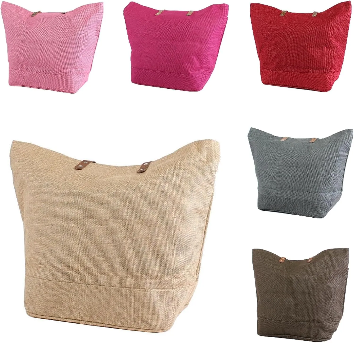 Eco Friendly Sustainable Jute Zip Tote Bag With Leather Handles, Jute Burlap Tote Bag For Beach, Picnic, Casual Fashion
