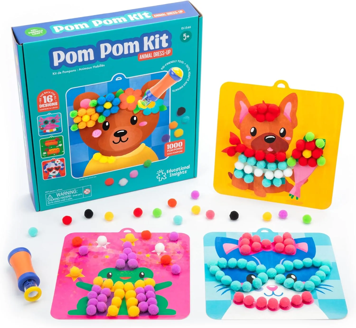 Educational Insights Pom Pom Kit - Arts and Crafts for Kids, Mess Free Crafting Supplies & Projects, Preschool Creativity, DIY Sensory Activity for Toddlers, Fun Gift for Girls and Boys Ages 5 
