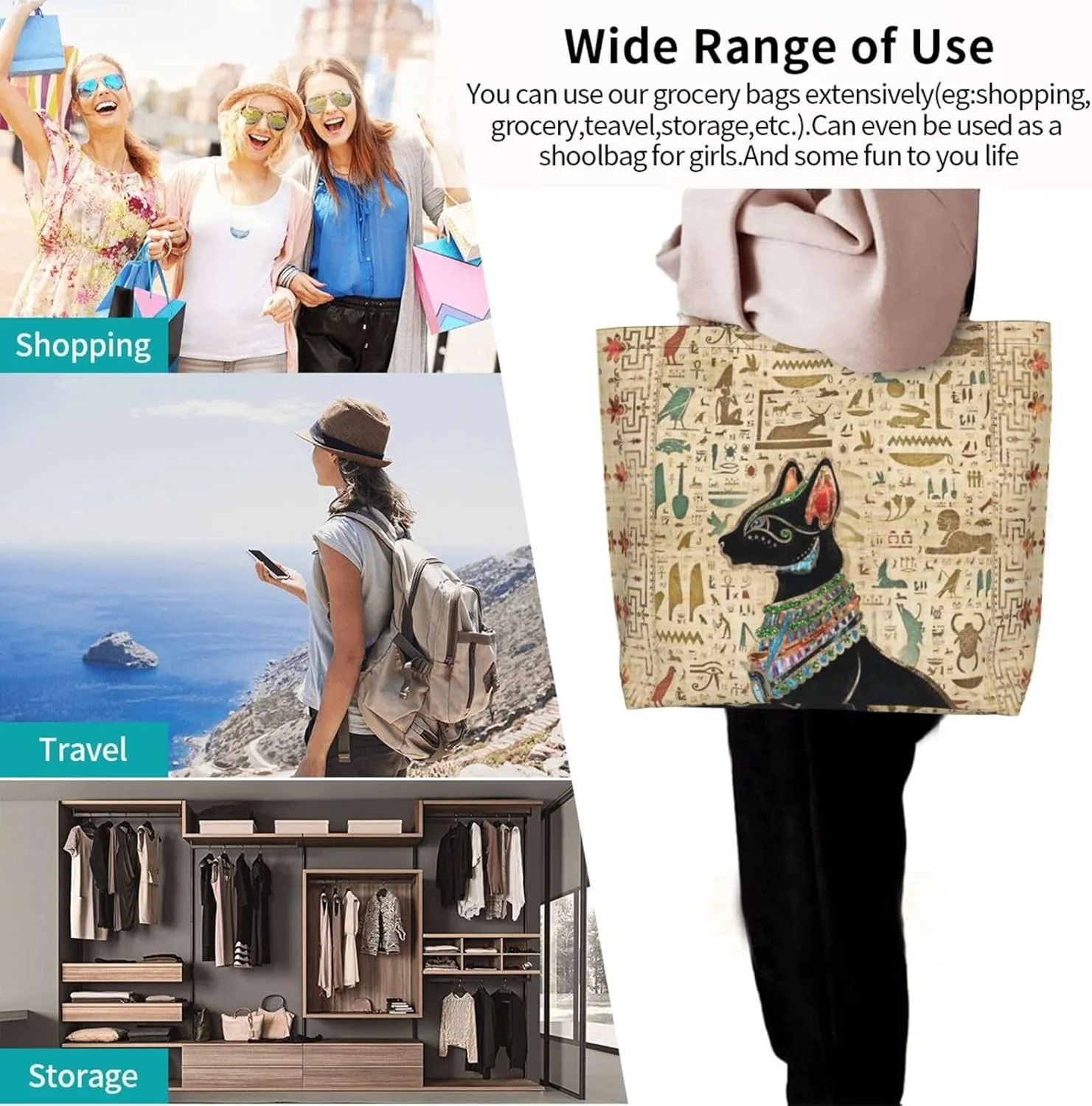 Egypt Canvas Tote Bag Ancient Egypt Shoulder Bag African Handbag Casual Egyptian Grocery Bag for Egypt Travel
