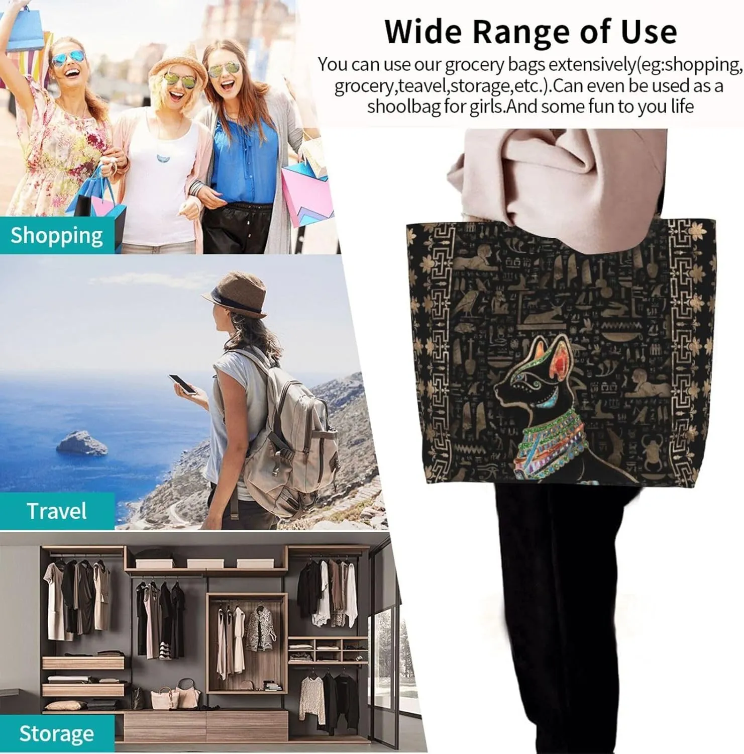 Egypt Canvas Tote Bag Ancient Egypt Shoulder Bag African Handbag Casual Egyptian Grocery Bag for Egypt Travel
