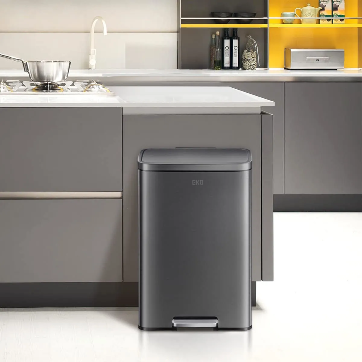 EKO Madison Matte Black 50 Liter/13.2 Gallon Step Trash Can with Inner Liner - Fingerprint Resistant Finish