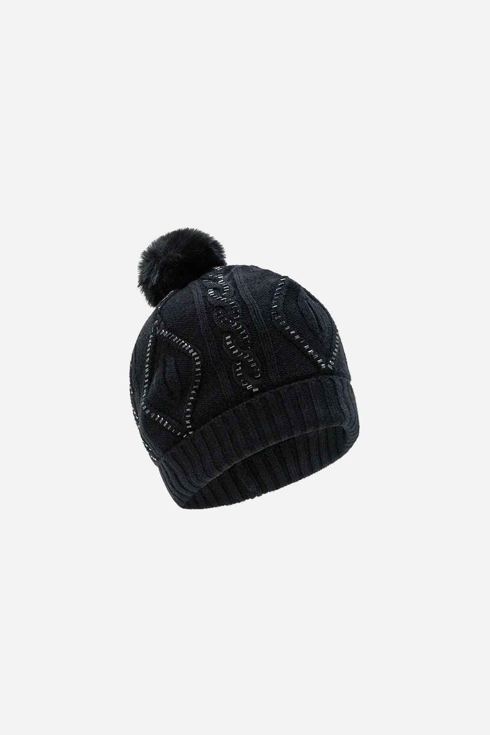 EMBELLISHED BEANIE SOLID BLACK
