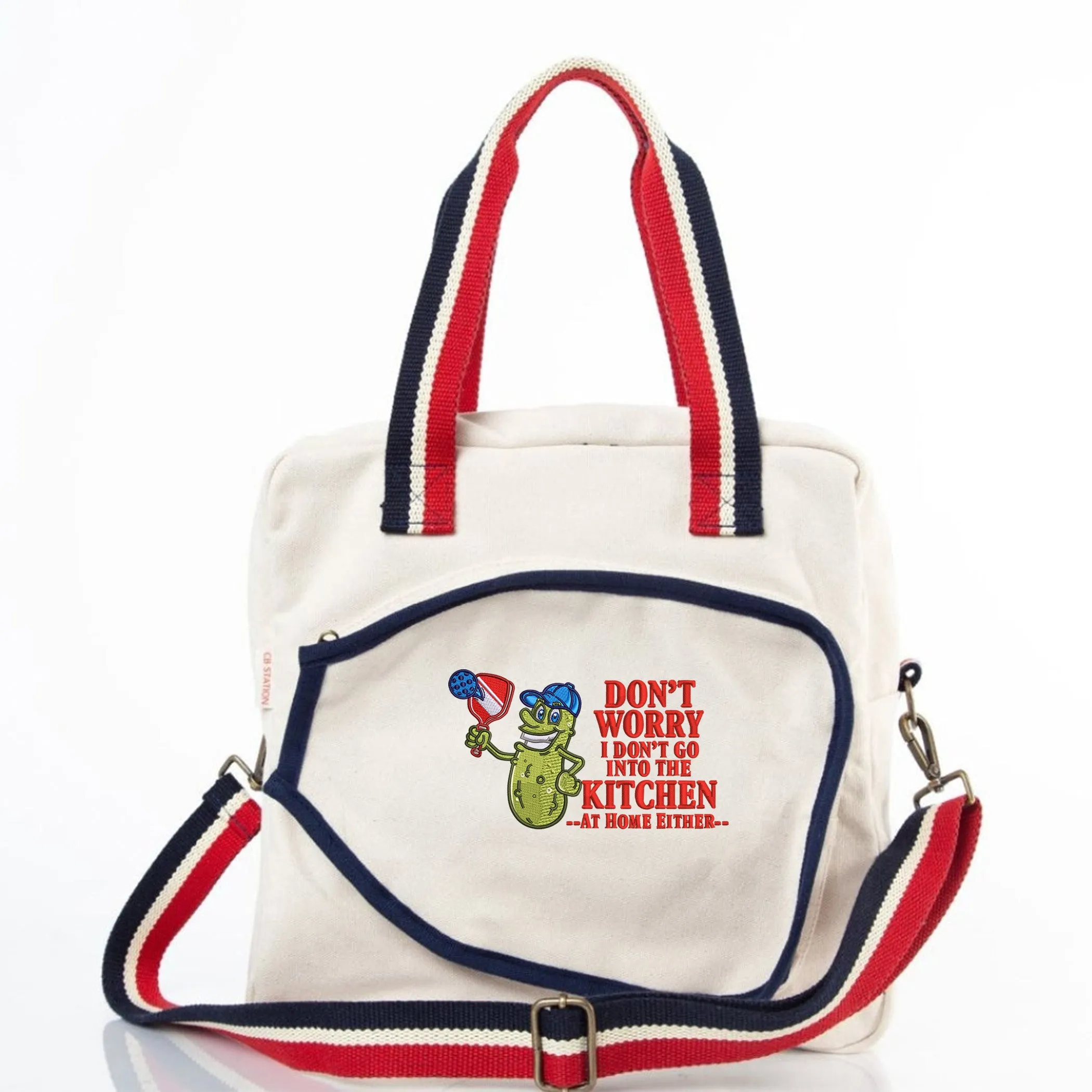 Embroidered Pickleball Canvas Bag with No Kitchen Design and Personalization