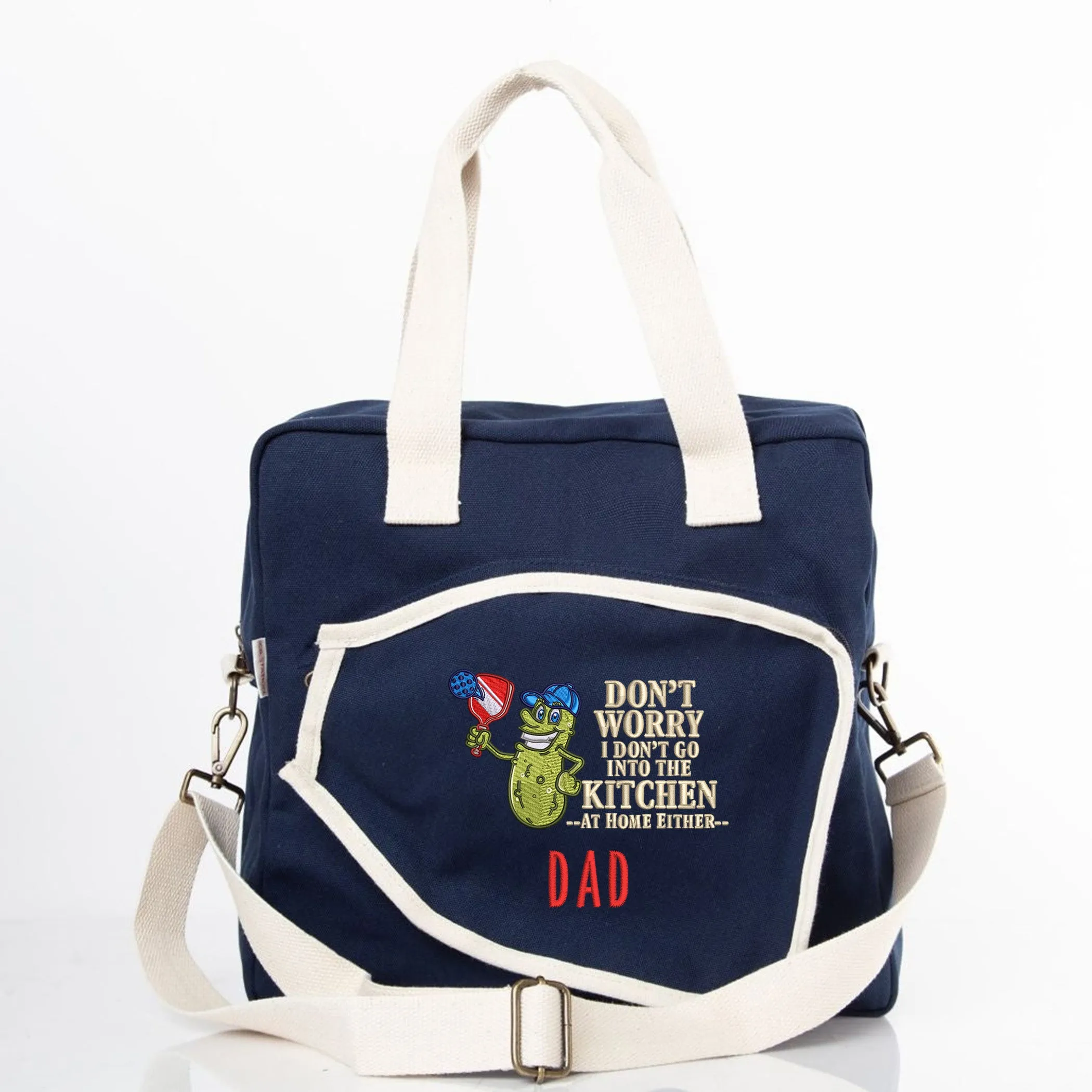 Embroidered Pickleball Canvas Bag with No Kitchen Design and Personalization