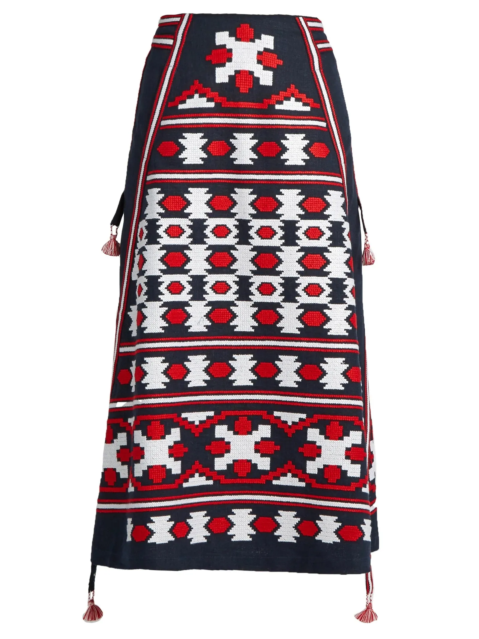 Ethnic embroidered linen skirt