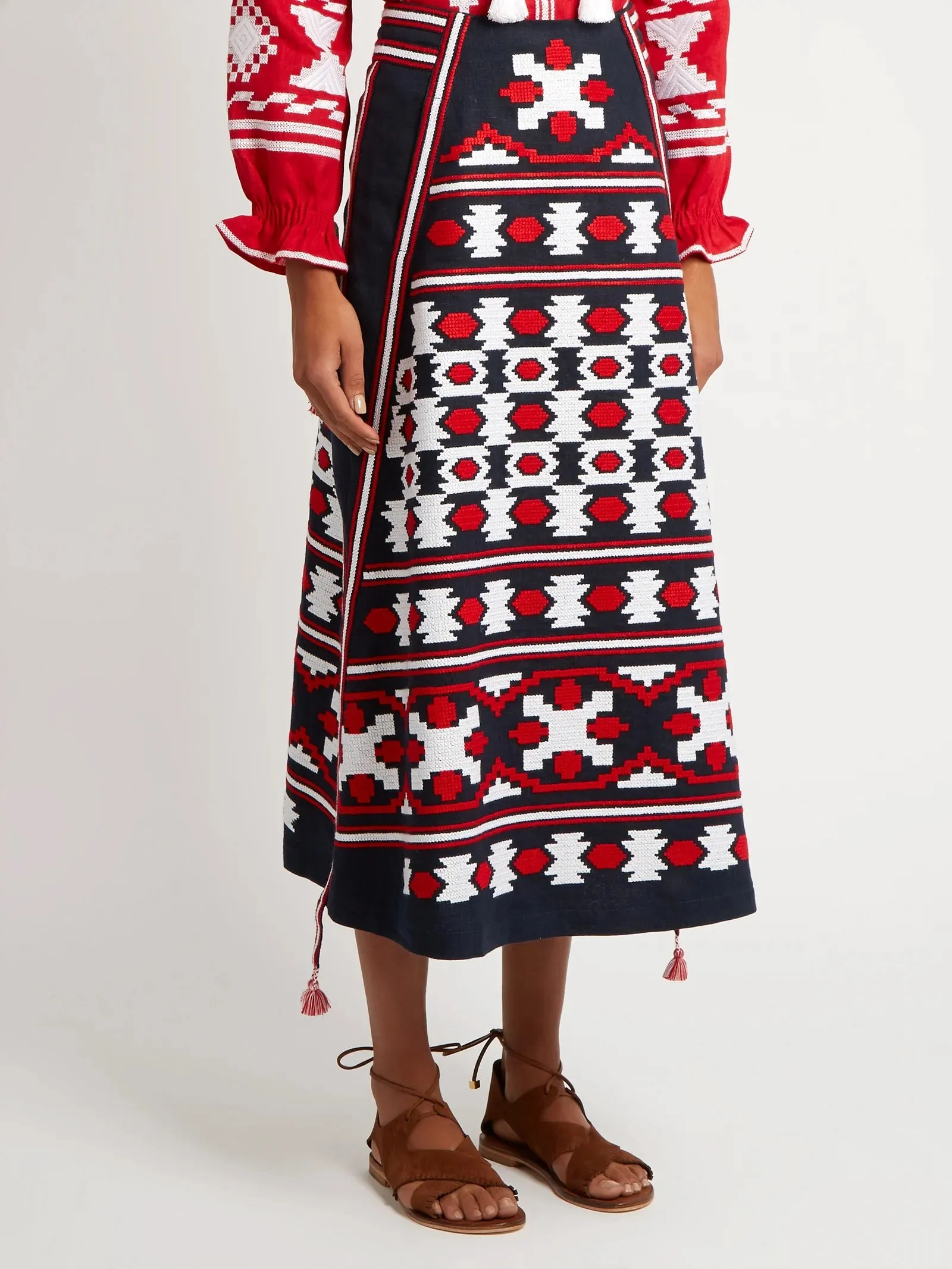 Ethnic embroidered linen skirt