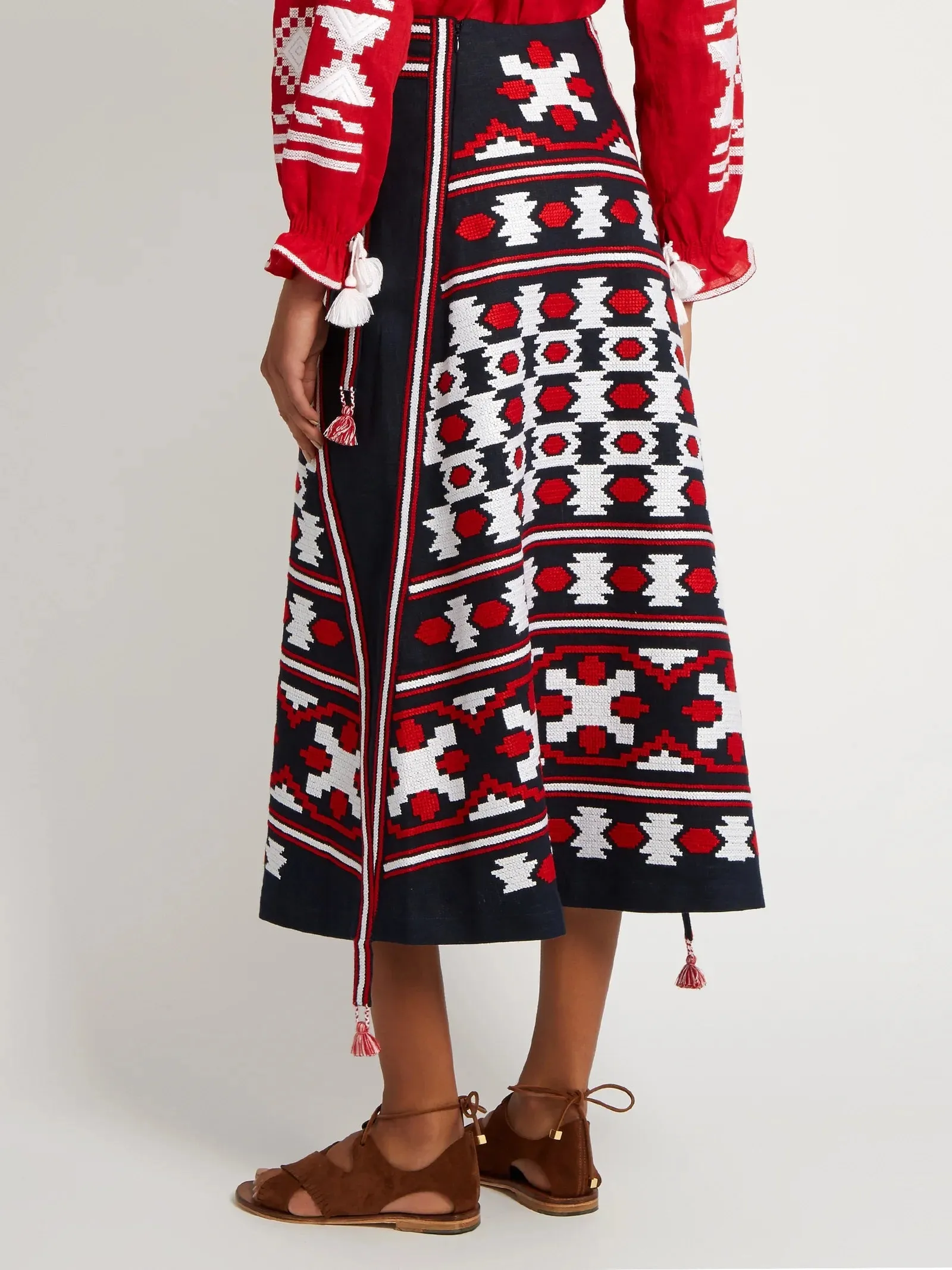 Ethnic embroidered linen skirt