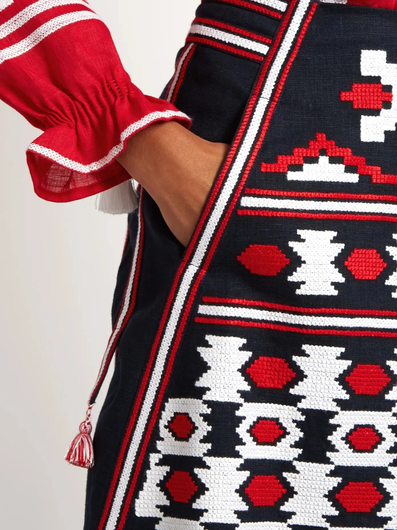 Ethnic embroidered linen skirt