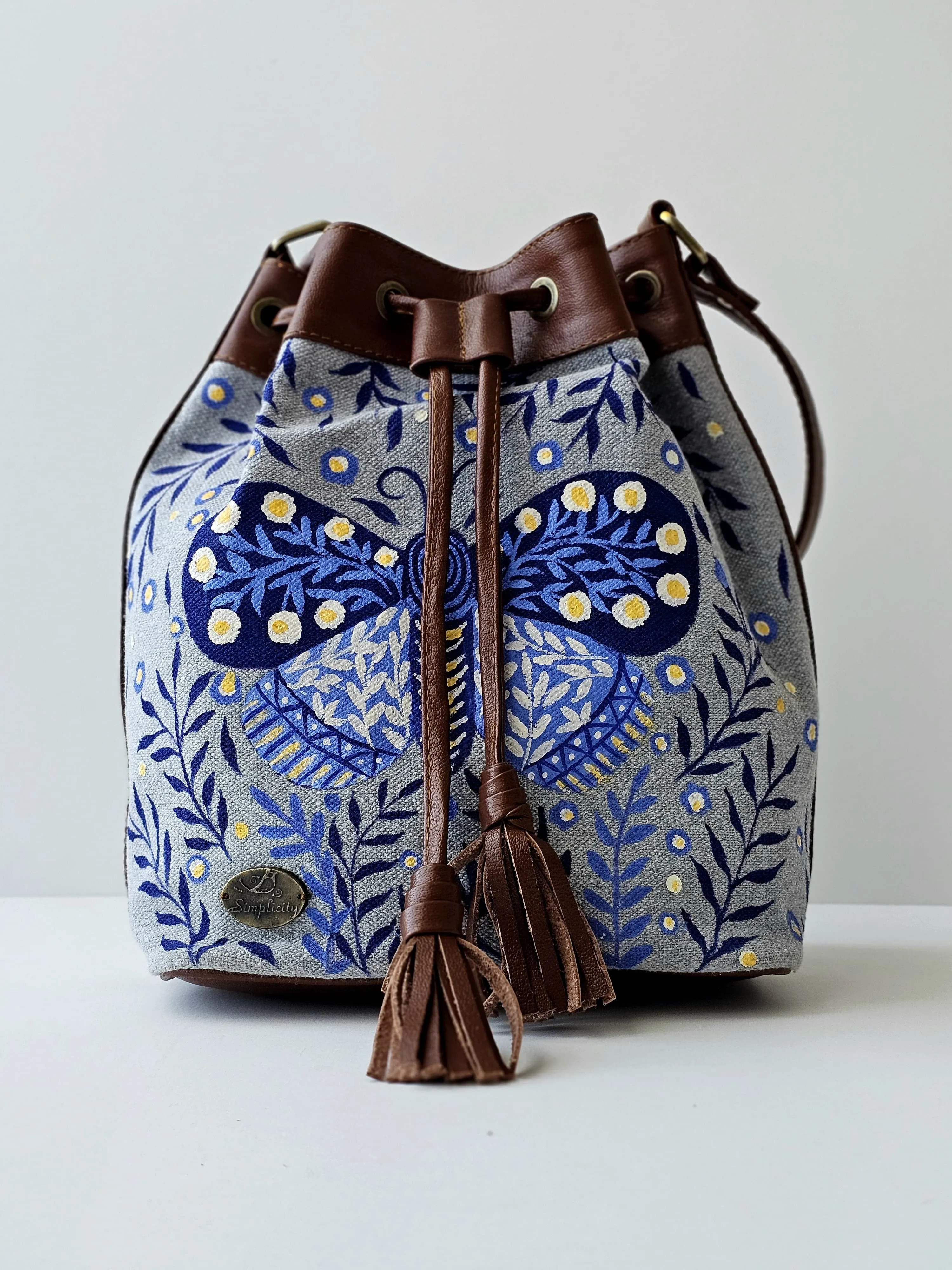 Fabric Bucket Blue Butterfly