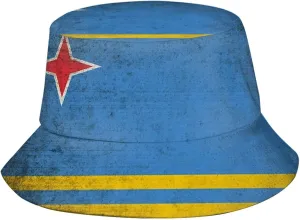 Fashion Aruba Flag Print Bucket Hat Wide Brim Sun Protection Hat Packable Summer Arubian Fisherman Cap for Women Men