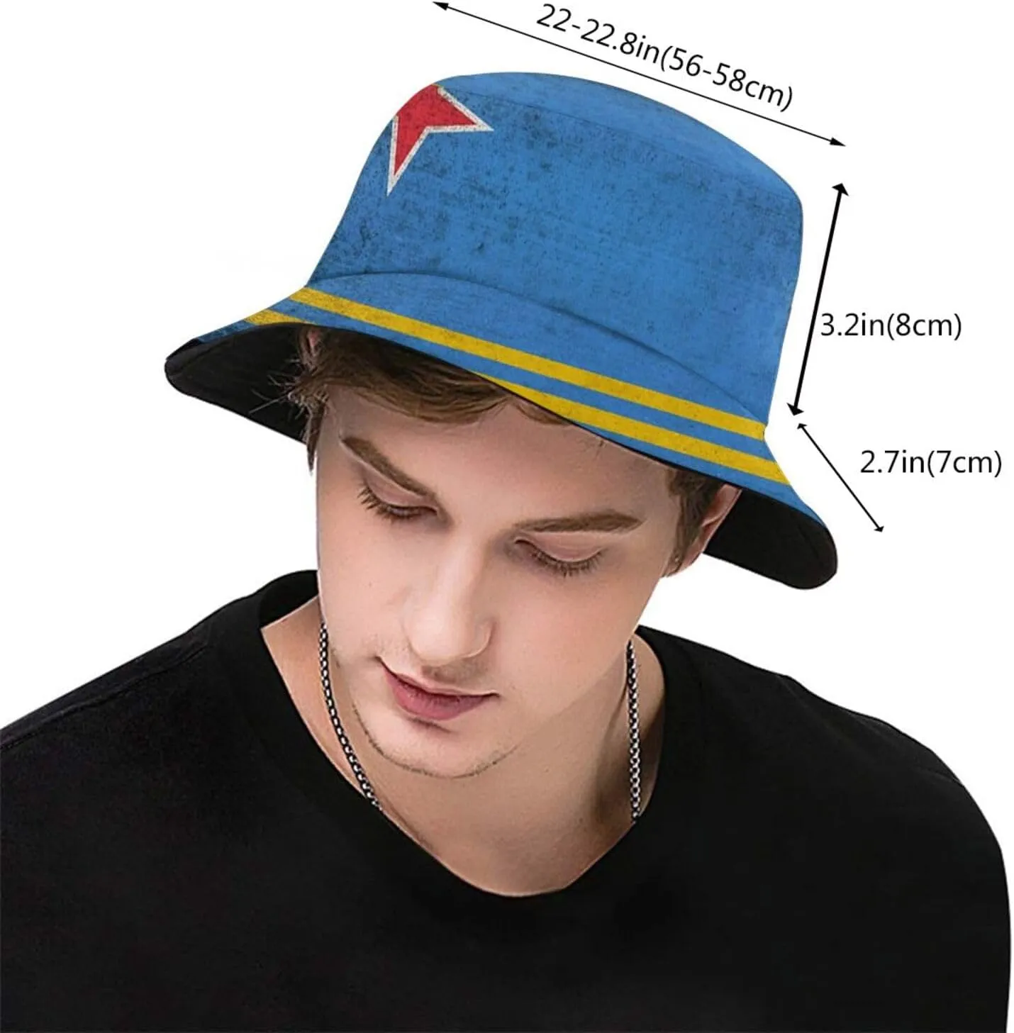 Fashion Aruba Flag Print Bucket Hat Wide Brim Sun Protection Hat Packable Summer Arubian Fisherman Cap for Women Men