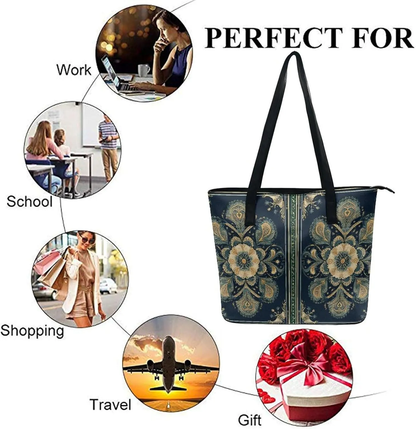 Fashion Coach Handbags for Women, Reusable Large Capacity Long Handle Tote Bag for Shopping, Work