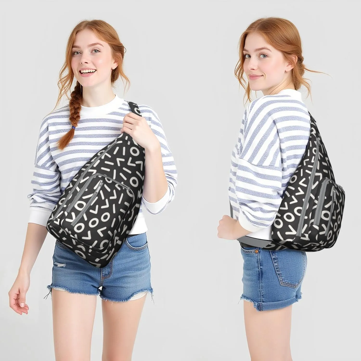 Fashion Geometric Line Shapes Crossbody Bag Daypack for Women Men Lightweight Waterproof Sling Bag Backpack Hiking Cycling