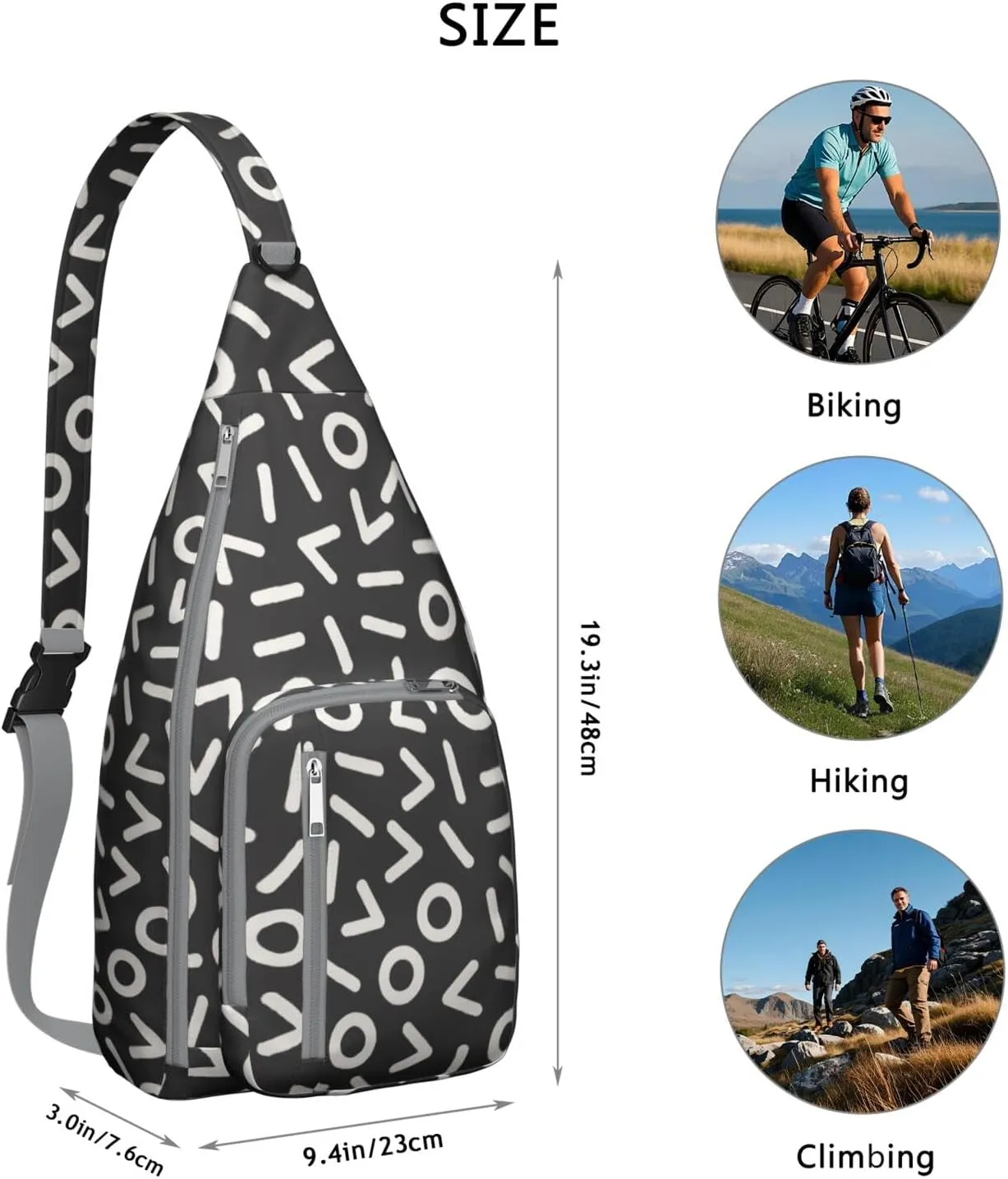 Fashion Geometric Line Shapes Crossbody Bag Daypack for Women Men Lightweight Waterproof Sling Bag Backpack Hiking Cycling