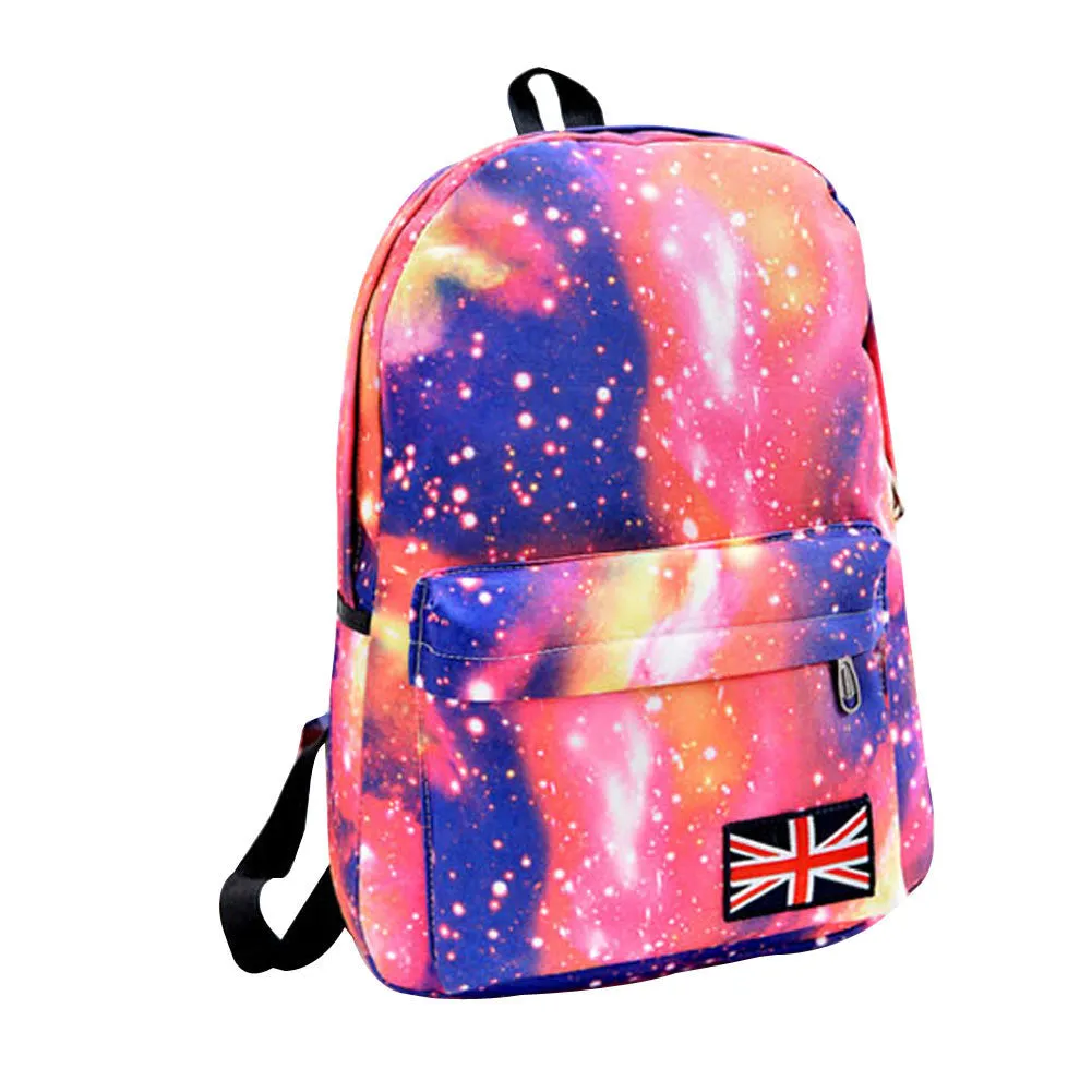 Fashion Unisex Stars Universe Space Printing Backpack School Book Backpacks British-flag Shoulder Bag HB88