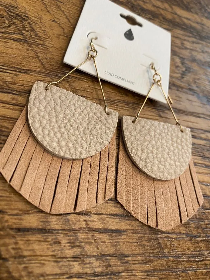 Faux Leather & Fringe Boho Statement Earrings