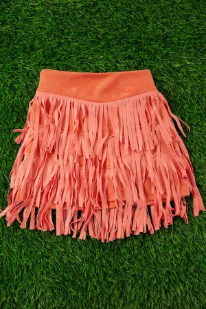 FAUX SUEDE 3 LAYER FRINGE SKIRT