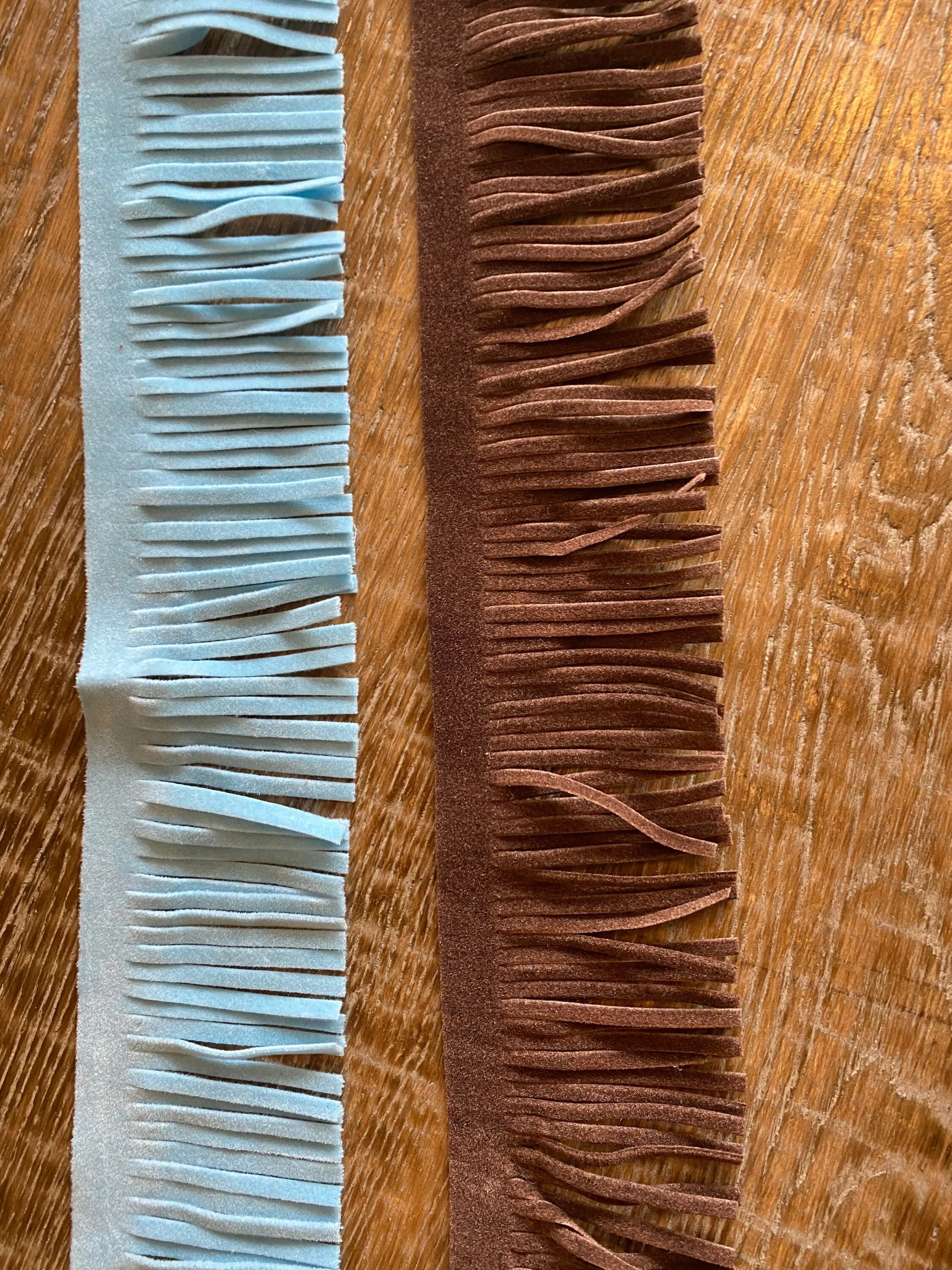 Faux suede fringe, 2” long, 5cm Wide fringe, blue, brown, clothing, tops, shorts, crafts