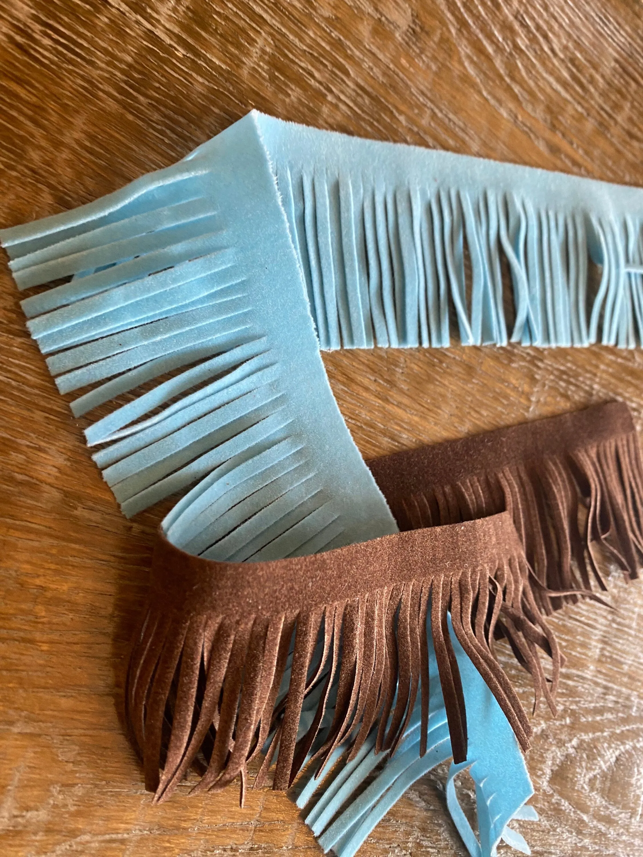 Faux suede fringe, 2” long, 5cm Wide fringe, blue, brown, clothing, tops, shorts, crafts