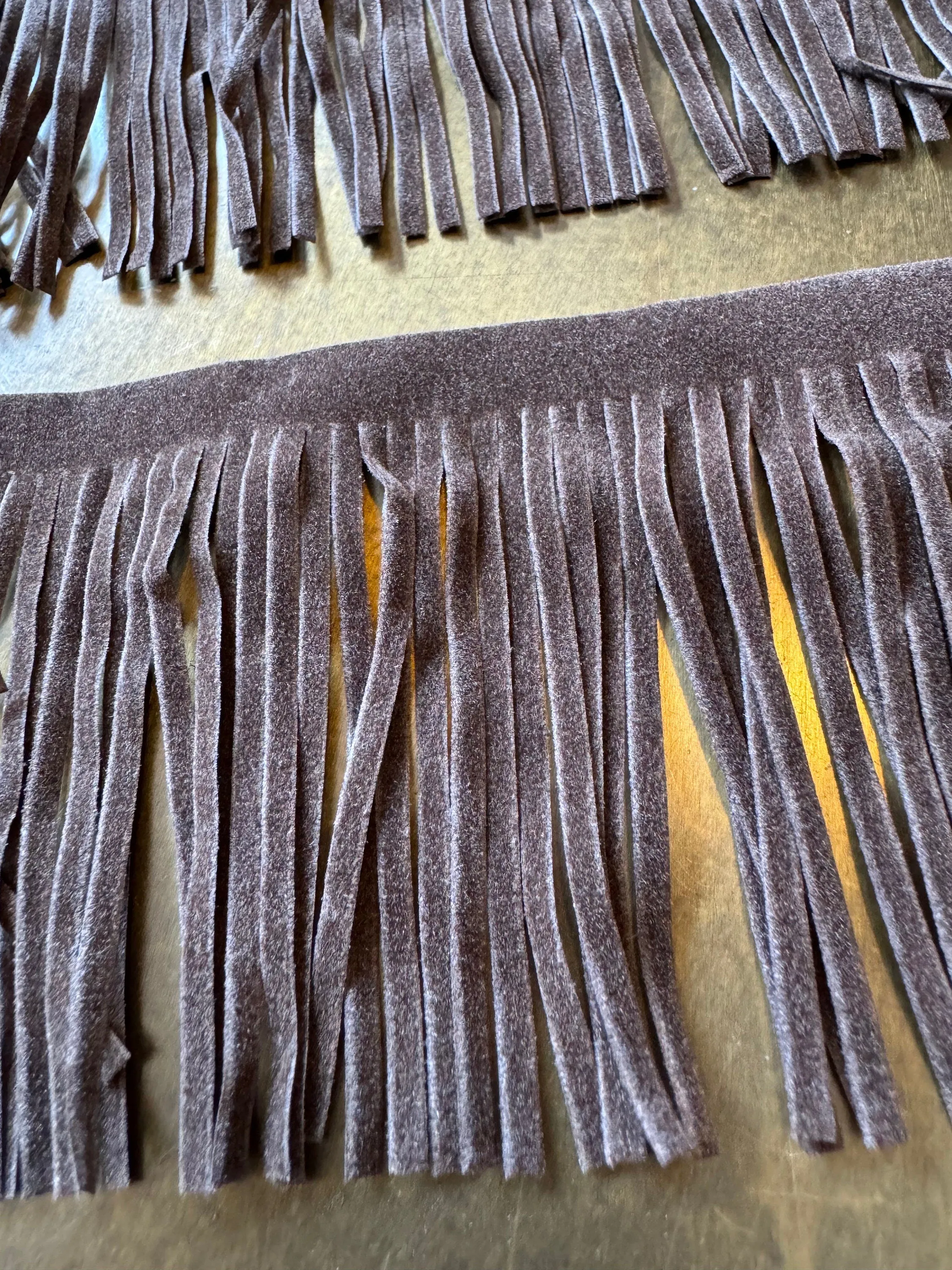 Faux Suede Fringe trim 3” Wide, Brown colour, Soft fringe trimming, Suede Tassel Trim, Bags, Poncho, Furnishings