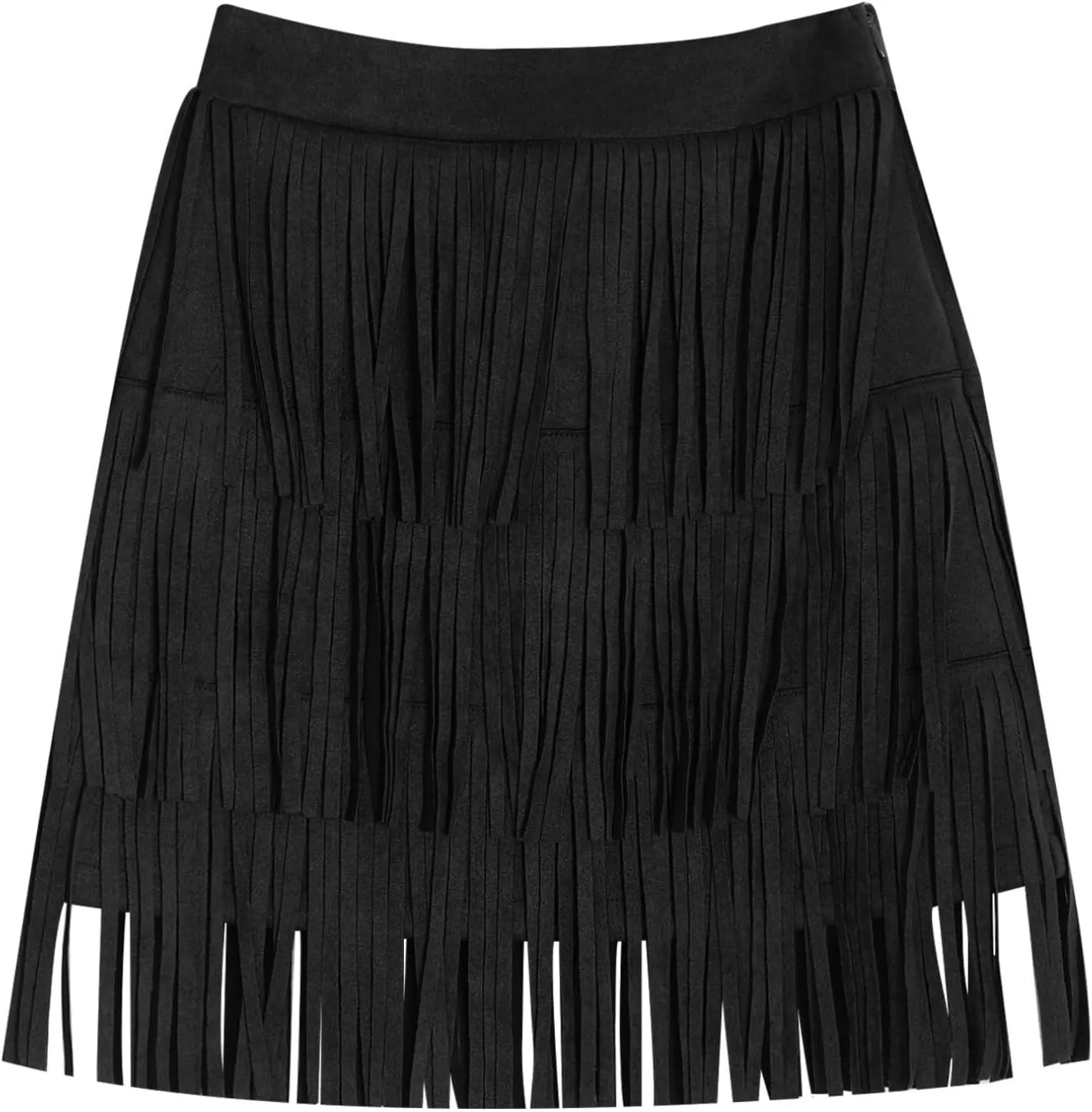 FEESHOW Kids Girls Faux Suede Fringe Skirt Boho Tassel Layered Ruffle High Waist Skirts for Dance Cowgirl Dress Up