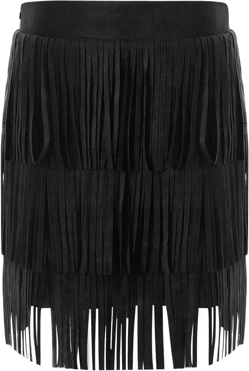 FEESHOW Kids Girls Faux Suede Fringe Skirt Boho Tassel Layered Ruffle High Waist Skirts for Dance Cowgirl Dress Up