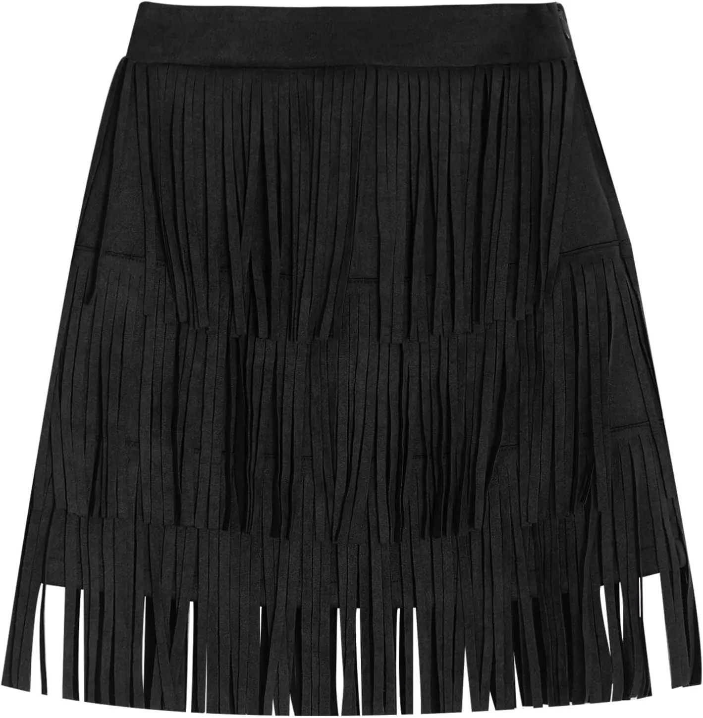 FEESHOW Kids Girls Faux Suede Fringe Skirt Boho Tassel Layered Ruffle High Waist Skirts for Dance Cowgirl Dress Up