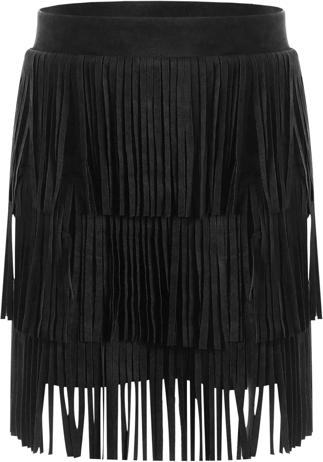 FEESHOW Kids Girls Faux Suede Fringe Skirt Boho Tassel Layered Ruffle High Waist Skirts for Dance Cowgirl Dress Up